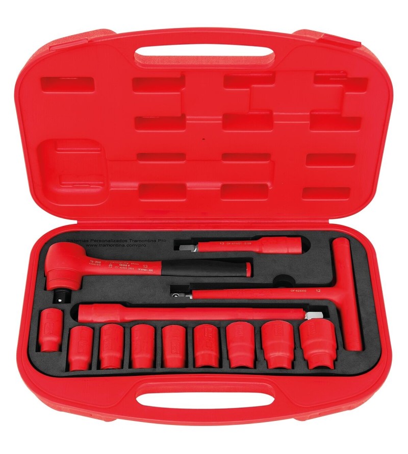 Maletín con Dados y Accesorios Aislados IEC 60900 1/2" 13 Piezas Tramontina PRO