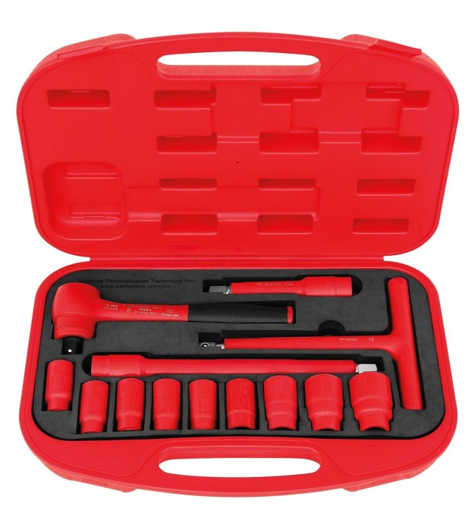 Maletín con Dados y Accesorios Aislados IEC 60900 1/2" 13 Piezas Tramontina PRO
