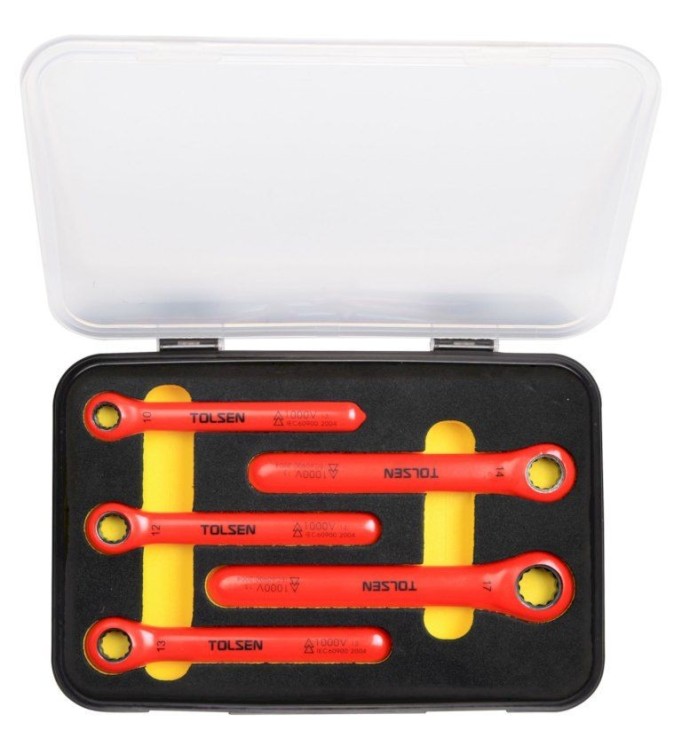 JUEGO DE LLAVES CORONA CON RATCHET AISLADAS 1000V 5PCS   TOLSEN