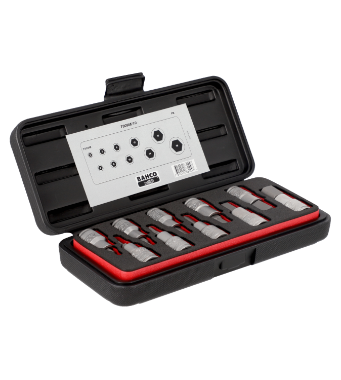 Juego de vasos BAHCO con punta y cuadrado de 1/2" para tornillo de cabeza hexagonal métrica  7809M/10