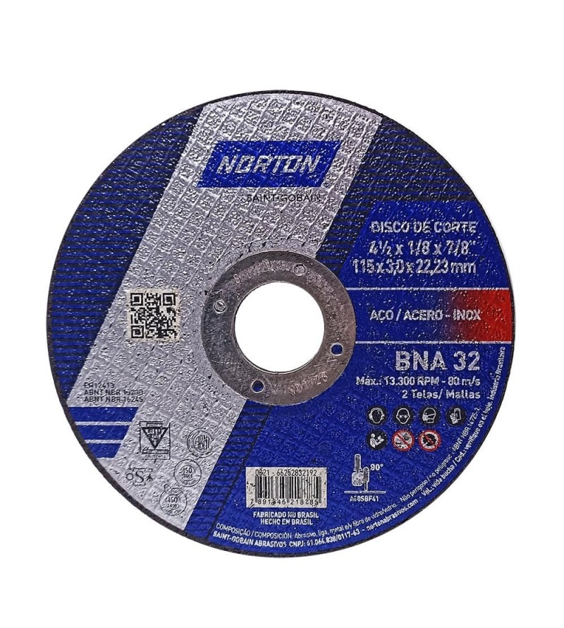 Disco Abrasivo Corte Metal 4-1/2" x 1/8" (3.2mm) x 7/8" BNA32 Norton