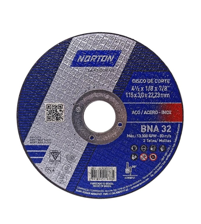 Disco Abrasivo Corte Metal 4-1/2" x 1/8" (3.2mm) x 7/8" BNA32 Norton