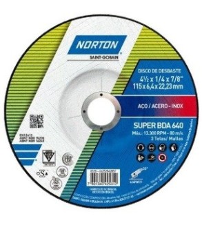 Disco Abrasivo Desbaste Metal 4-1/2" x 1/4" (6mm) x 7/8" BDA640 Norton