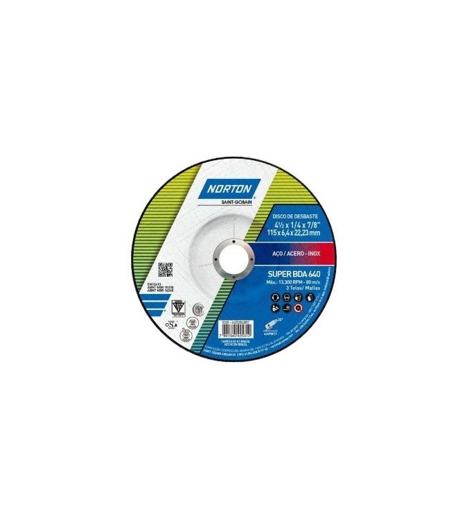 Disco Abrasivo Desbaste Metal 4-1/2" x 1/4" (6mm) x 7/8" BDA640 Norton